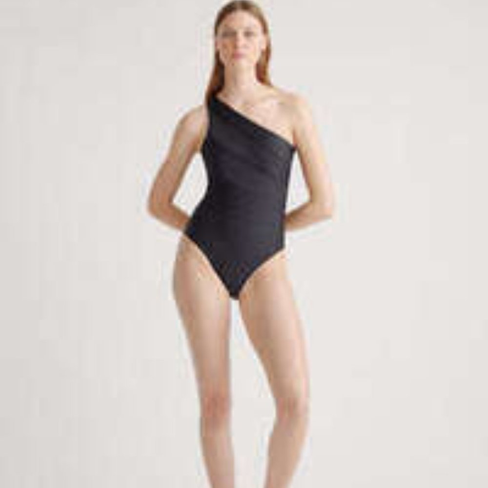 Quince Italian One Shoulder One-Piece Swimsuit Black Size 10